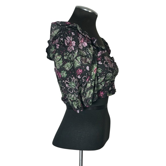 Zara – Floral Puff Sleeve Square Neck Cotton Blend Crop Top - Extra Small XS - Picture 5 of 9